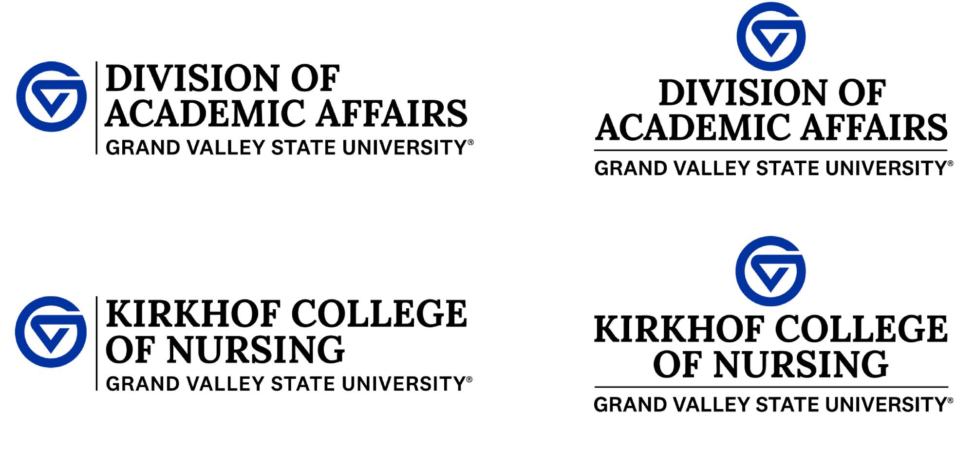 Secondary logos for Division of Academic Affairs and Kirkhof College of Nursing